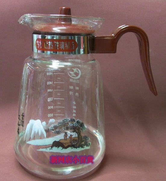 方松 耐热玻璃壶 烧水壶 直火壶 玻璃壶 大容量2000ml 凉水壶茶壶-淘
