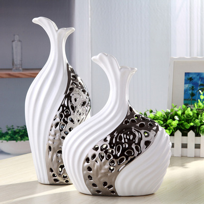 标题优化:陶瓷花瓶 花插 现代家居饰品 结婚礼物 新房装饰品 黑白镀银花瓶