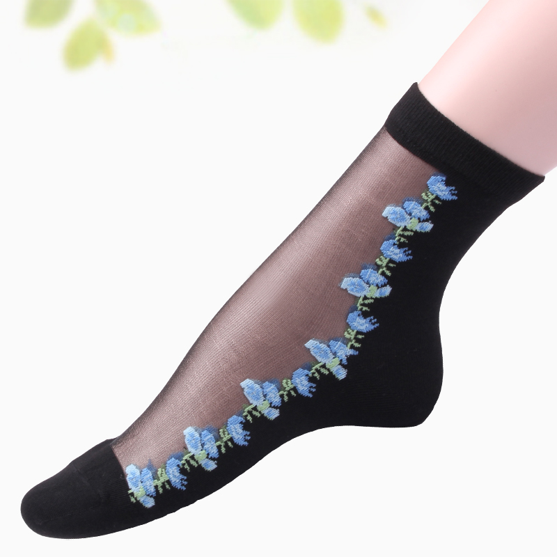 夏季透明蕾丝袜子水晶玻璃短袜隐形丝袜花边防