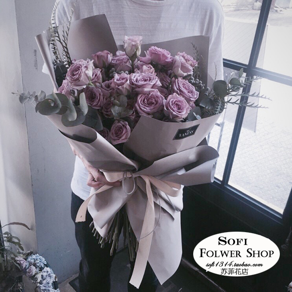 33朵紫玫瑰花束韩式生日求婚苏州鲜花店速递吴江昆山同城上门送花