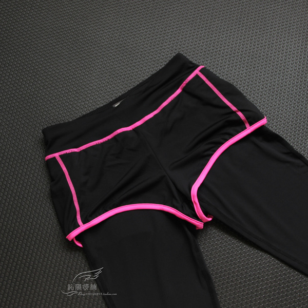 新品瑜珈裤夏女连体紧身长裤假两件健身跑步两件套健身服修身显瘦