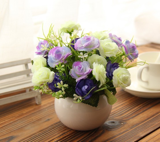 1盆包郵絹塑料假花仿真花裝飾花藝套裝批發客廳裝飾品擺件小盆栽