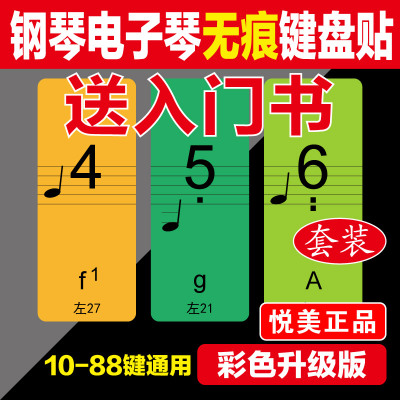 钢琴键盘贴88键电子琴五线谱简谱键位彩色琴贴纸61键54键琴贴悦美