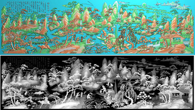 鱼樵耕读山水精雕图 山水灰度图 ssrw-004特大渔樵耕读全版图