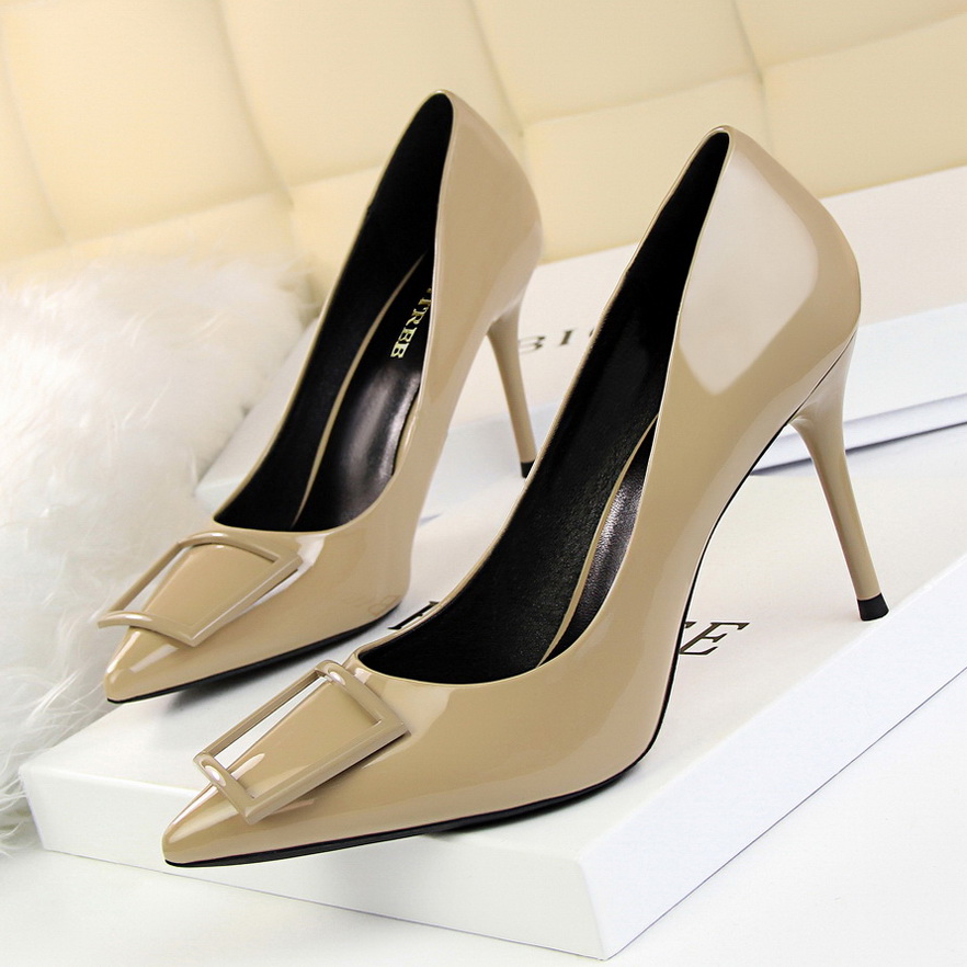 1785-1 han edition fashion professional OL with patent leather high heels for women’s shoes heel shallow pointed mouth s