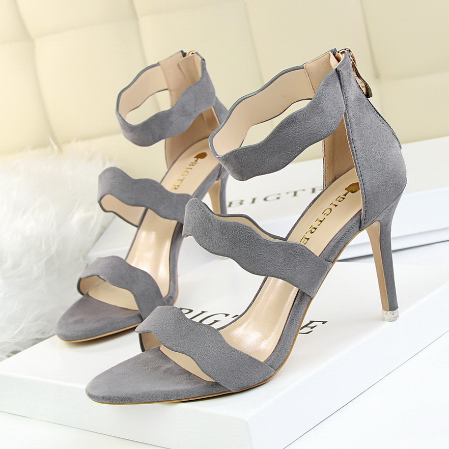 8950-1 han edition sweet summer fashion show thin hollow out shoes high heel with suede wave one word with sandals
