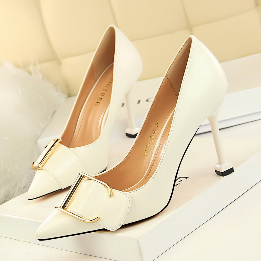 Han edition professional OL 278-3 high heels for women’s shoes with shallow pointed mouth show thin sheet metal belt buc