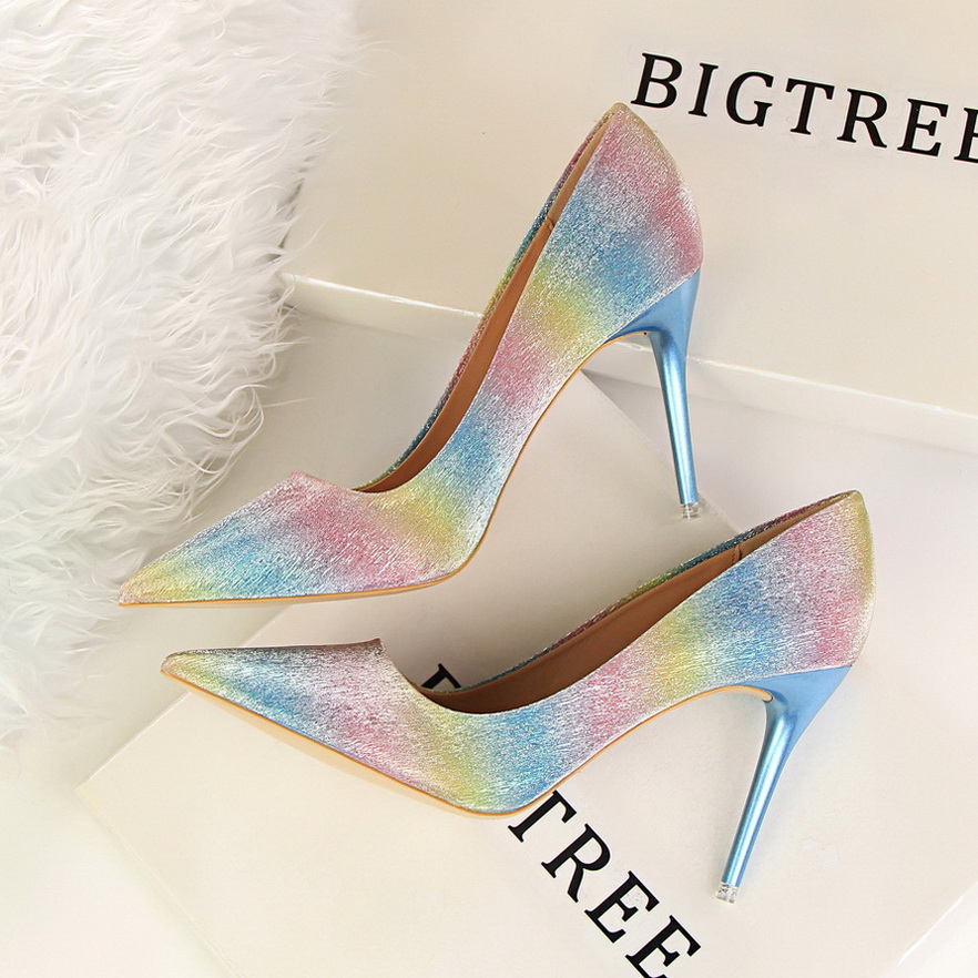 822-7 han edition shoes show thin sweet gradient high-heeled shoes high heel with shallow pointed mouth shining color ma