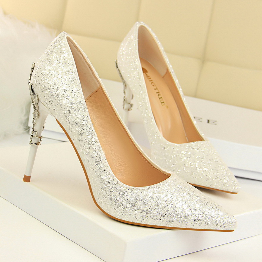 9219-12 European and American wind fashion sexy nightclubs with high-heeled shoes with thin metal lighter pointed sequin