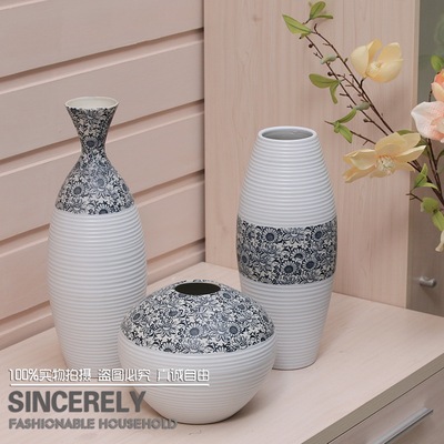 标题优化:欧式现代时尚简约装饰品陶瓷花瓶摆设 陶艺三件套工艺品陶瓷摆件