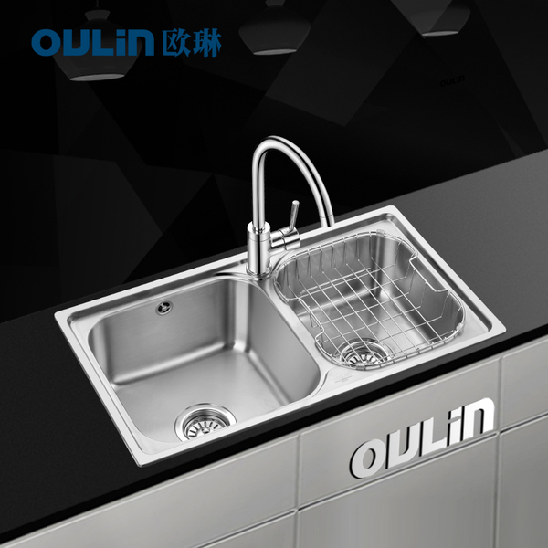 oulin/欧琳水槽 304不锈钢双槽 olwg7200a厨盆套餐 洗碗盆 水盆