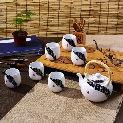 标题优化:景德镇陶瓷器防烫7头提梁茶具套装7头茶具整盒套装茶壶 茶杯
