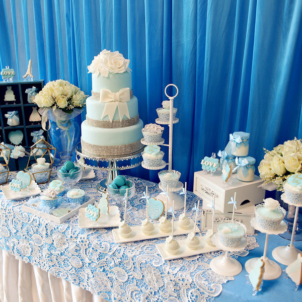滕州市婚礼蛋糕甜品台西点布置马芬茶歇蛋糕派对定制订制颜色蓝色