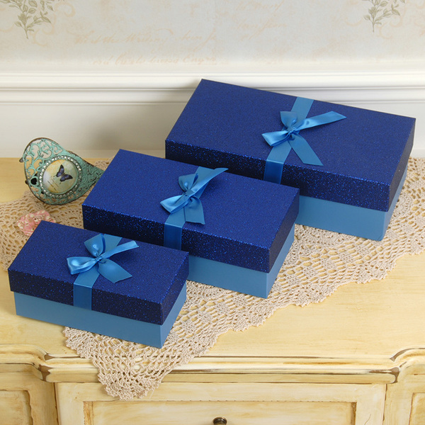 伊和诺蝴蝶结闪粉纸盒包装盒礼盒57蓝色每套含大中小三个0.75kg