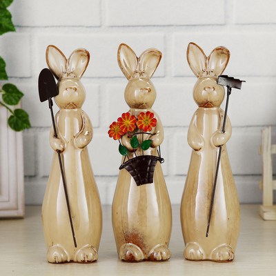 标题优化:包邮田园创意家居 陶瓷劳动兔摆件 客厅书房动物装饰品礼品工艺品