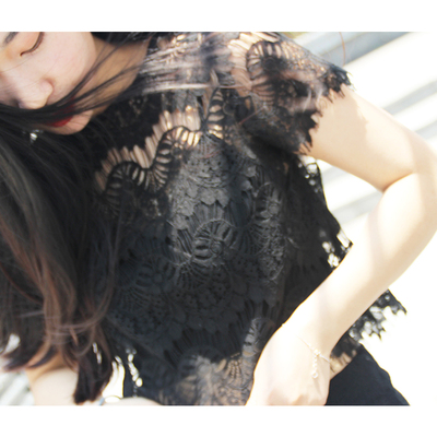 标题优化:loo.C原创夏季新款女装蕾丝衬衫 镂空修身上衣黑色性感短袖蕾丝衫