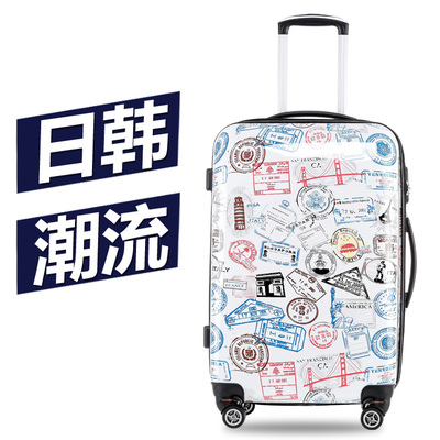 标题优化:包邮日韩ABS+PC拉杆箱印花登机箱20 24 28寸万向轮行李箱旅行箱