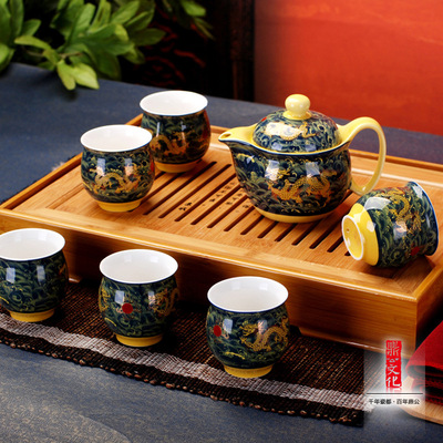 标题优化:景德镇陶瓷茶具 7头双层杯壶陶瓷茶具套装 黄海龙 家居茶具