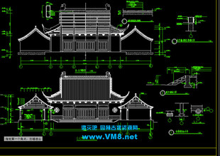 1f197二层徽派民居建筑cad图纸安徽培德堂建筑图徽派马头墙图纸