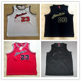 公牛队刺绣球衣23号乔丹jordan纪念版复古篮球服全黑红色白色黑金