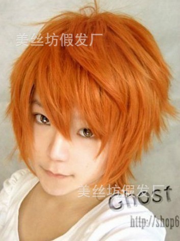 批发假发/新款/橙色短发cosplay假发高温丝/金黄色短发msn韩版