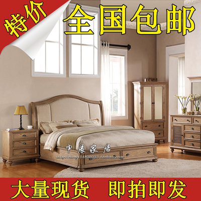 标题优化:包邮美式实木床1.8米法式复古1.5米双人床橡木婚床高箱储物床现货