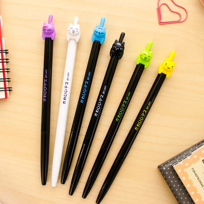 点石045韩国可爱小猫按动中性笔 0.5细杆学生签字笔 创意黑色水笔
