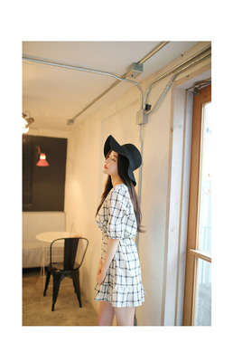 标题优化:韩版2015夏季短裙格子高腰女裙连衣裙清新可爱文艺风独家代购包邮