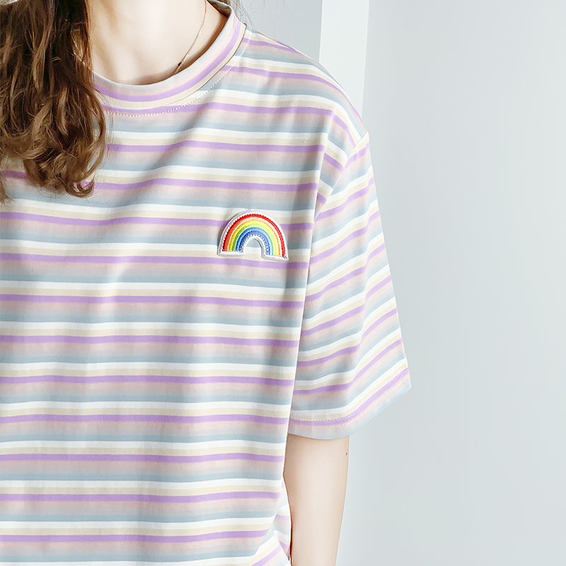 deux-pièces de la livraison gratuite arc-en-ciel apporter psychédélique rayures! lâche mignon moins âge casual col rond manches courtes t-shirt d'été de femmes de la marée deux-pièces de la livraison gratuite arc-en-ciel apporter psychédélique rayures! lâche mignon moins âge casual col rond manches courtes t-shirt d'été de femmes de la marée