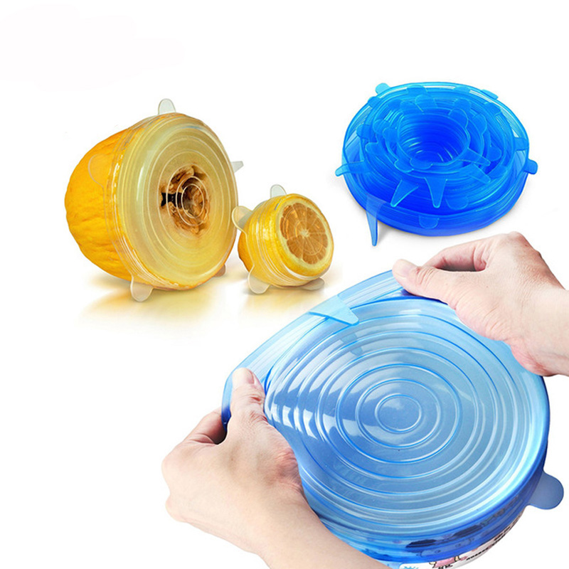 food grade 6-piece set lid for airtight container stretch lid sealed household bowl cover silicone stretch lids