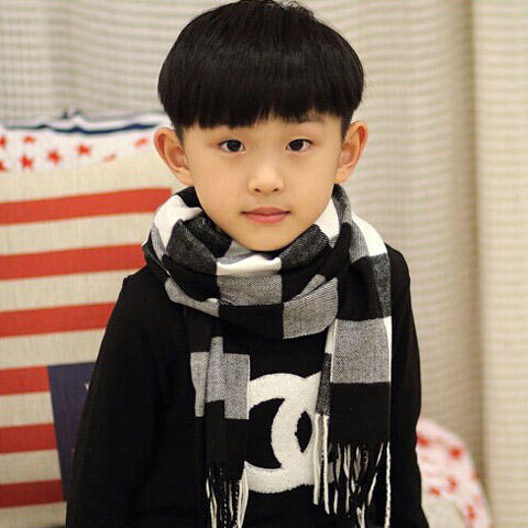 兒童圍巾秋鼕韓版男童女童保暖仿羊絨百搭格子親子小孩寶寶圍脖鼕