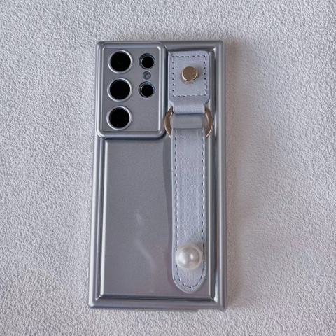 Silver — Electroplated Leather Hand Band Strap S23, S23 Plus, S23 Ultra, S22, S22 Plus, S22 Ultra, S21, S21 Plus, S21 Ultra
