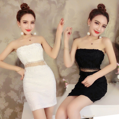 夜场女款裙新款时尚抹胸漏肩连衣裙透视紧身超短裙夏迷你性感走光-淘宝网