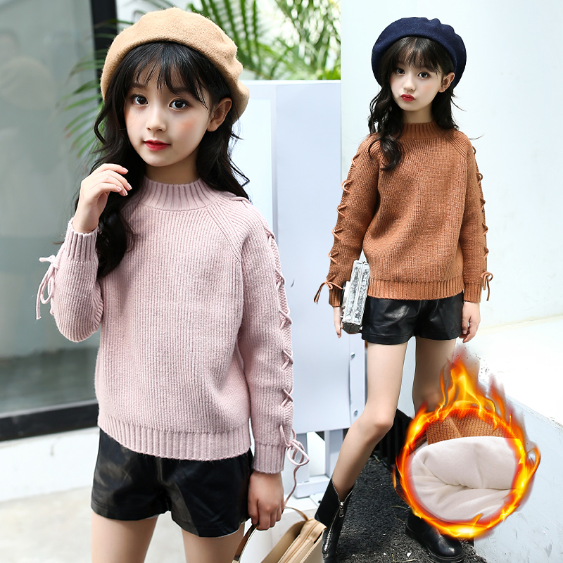 女童毛衣套頭加絨2017韓版新款兒童鼕季加厚打底毛衫中大童針織衫