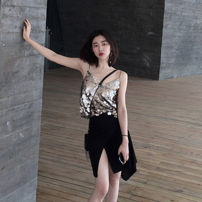 2018夏季新款女装黑色牛仔开叉半身裙不规则小心机ins超火的裙子-淘宝网