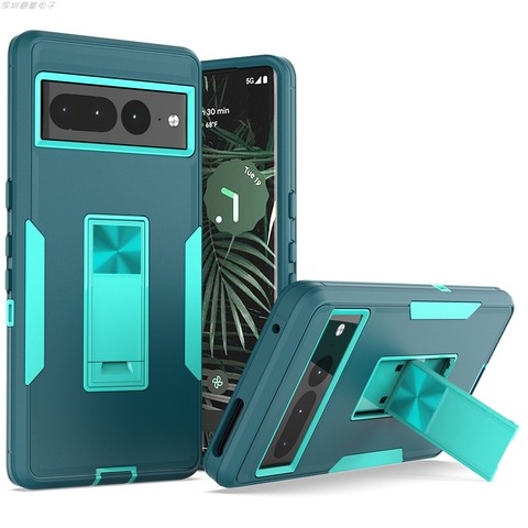 Green — Tough Shockproof Rugged Hybrid Kickstand Function 7, 7 Pro Google Pixel Phone Case