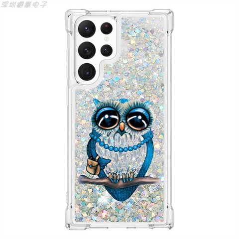 Silver — Girls Liquid Quicksand Glitter Bling Never Stop Dreaming, Owl, Butterfly, Dog Illustration Airbag Corner Protection