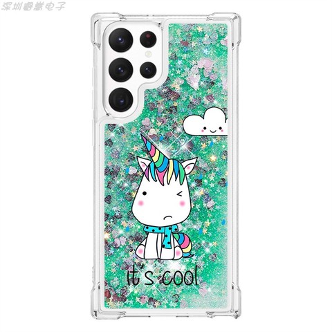 Green — Girls Liquid Quicksand Glitter Bling Never Stop Dreaming, Owl, Butterfly, Dog Illustration Airbag Corner Protection
