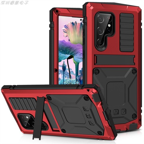 Red — Metal 360 Degrees Full Protection Three Layer Heavy Duty With Kickstand S23, S23 Plus, S23 Ultra Samsung Phone Case