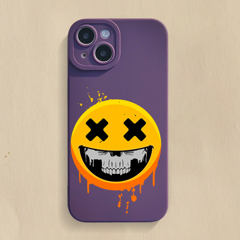 Purple — New Cross Eye Smiley Face Silicone TPU 15, 14, 13, 12 iPhone Case