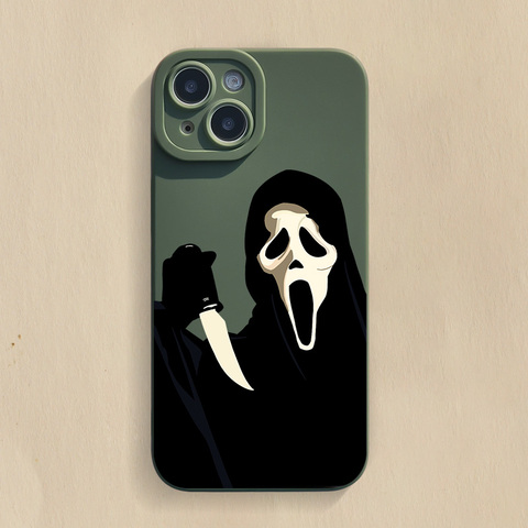 Green — Scream Ghostface Illustration New Matte Silicone TPU 15, 14, 13, 12, 11 iPhone Case