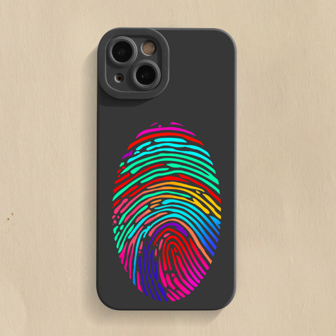 Black — Rainbow Fingerprint Illustration New Silicone TPU 15, 14, 13, 12 iPhone Case