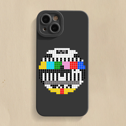 Black — Retro Vintage Analog TV Signal Illustration Matte Silicone TPU 15, 14, 13, 12, 11 iPhone Case