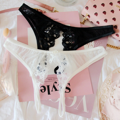 天天特价性感火辣低腰蕾丝花边透明诱惑黑白丁字裤T内裤女士-淘宝网