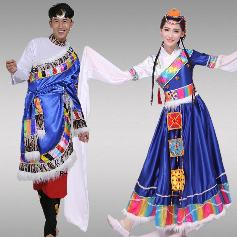 2017新款藏族舞蹈演出服男女成人藏族水袖演出服裝蒙古民族表演服
