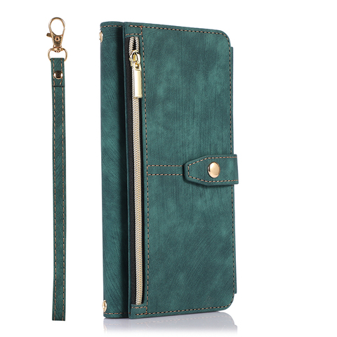 Green — Girl Zip Wallet Crossbody Synthetic Leather Wallets Folio Flip Card Holder Lanyard Strap A53 Wallets S22, S23, S21