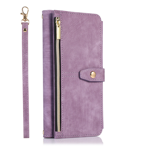 Purple — Girl Zip Wallet Crossbody Synthetic Leather Wallets Folio Flip Card Holder Lanyard Strap A53 Wallets S22, S23, S21