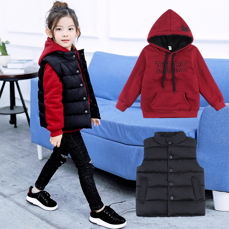 女童秋鼕洋氣套裝2017新款韓版寶寶衛衣外套童裝兒童馬甲兩件套潮