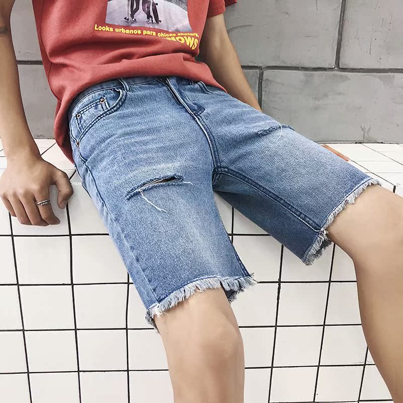 champ d'été ripped denim shorts hommes raw edge version coréenne de la marée ins, large-jambe rue lâche hip-hop 5 jeans champ d'été ripped denim shorts hommes raw edge version coréenne de la marée ins, large-jambe rue lâche hip-hop 5 jeans