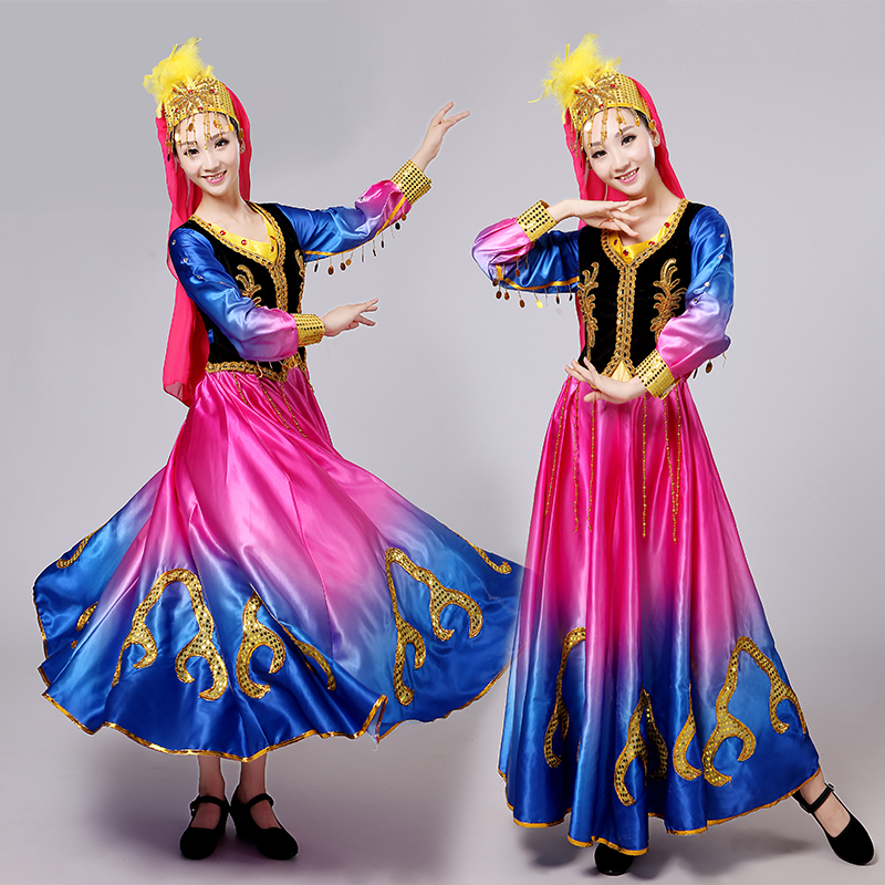 新疆少數民族舞蹈演出服裝開場舞大擺裙維吾爾族舞蹈服女裝廣場舞